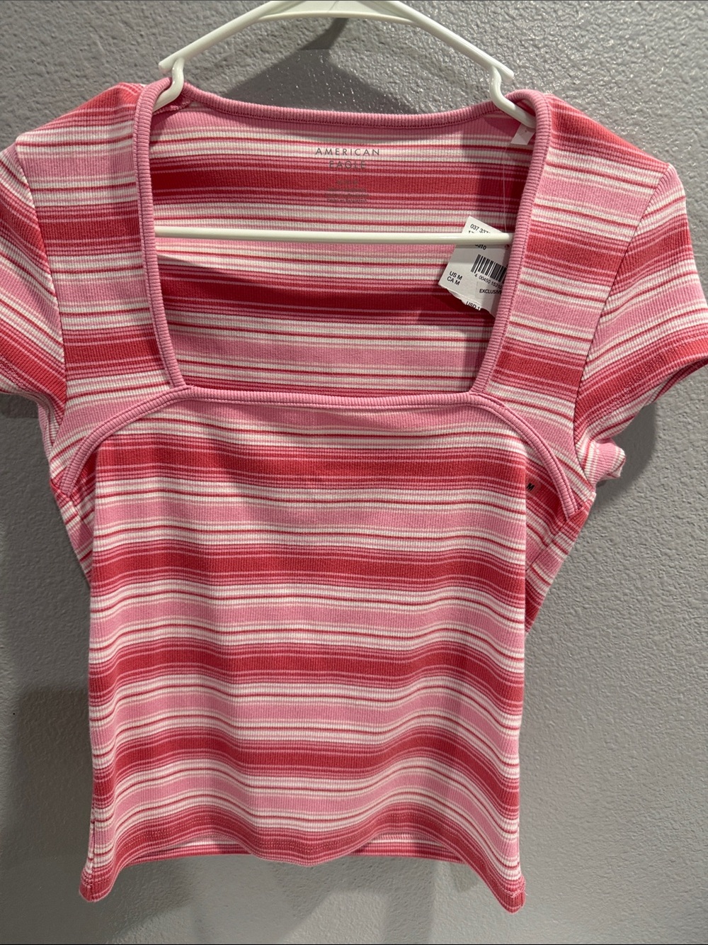 American Eagle Outfitters Pink & White Striped Square-Neck Crop Top